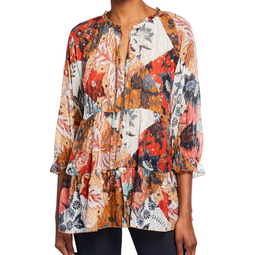 JOHNNY WAS Claire floral chiffon tiered top